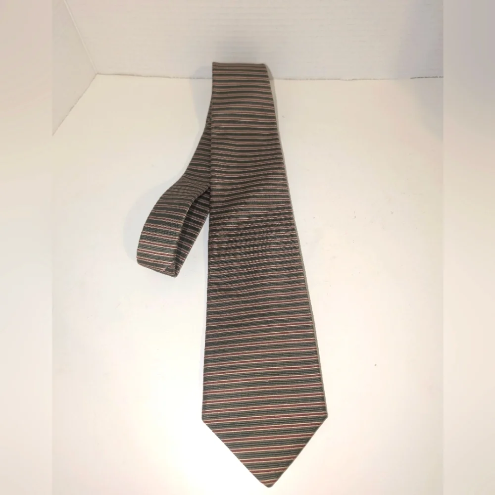 Brooks Brothers Makers Silk Tie Khaki/Red/Gold Striped Pattern